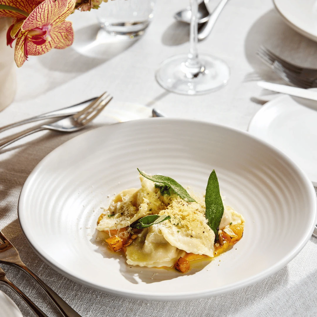 Pumpkin tortelloni, brown butter, sage, caramelised milk solids, pecorino