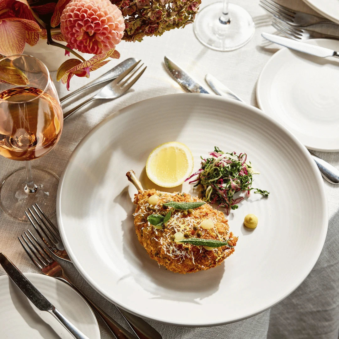 Confit duck cotoletta, salted lemon gel, winter slaw, green peppercorn